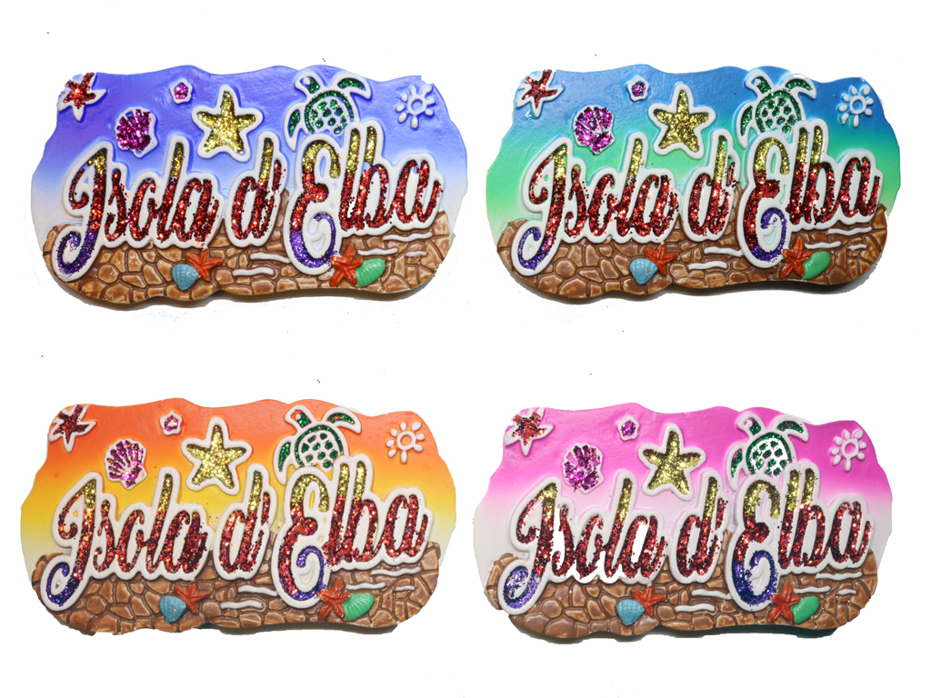 MAGNETE RESINA GLITTER SCRITTA ISOLA D'ELBA 