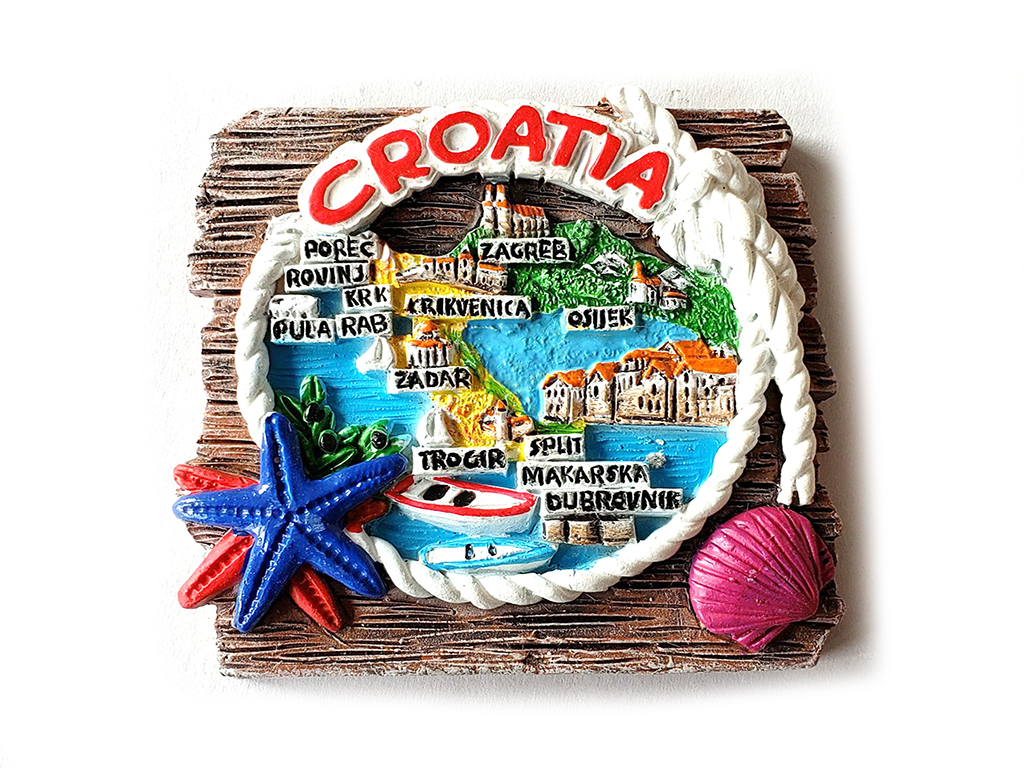 MAGNETE TONDO VEDUTA CON CORDA E CONCH CROATIA 
