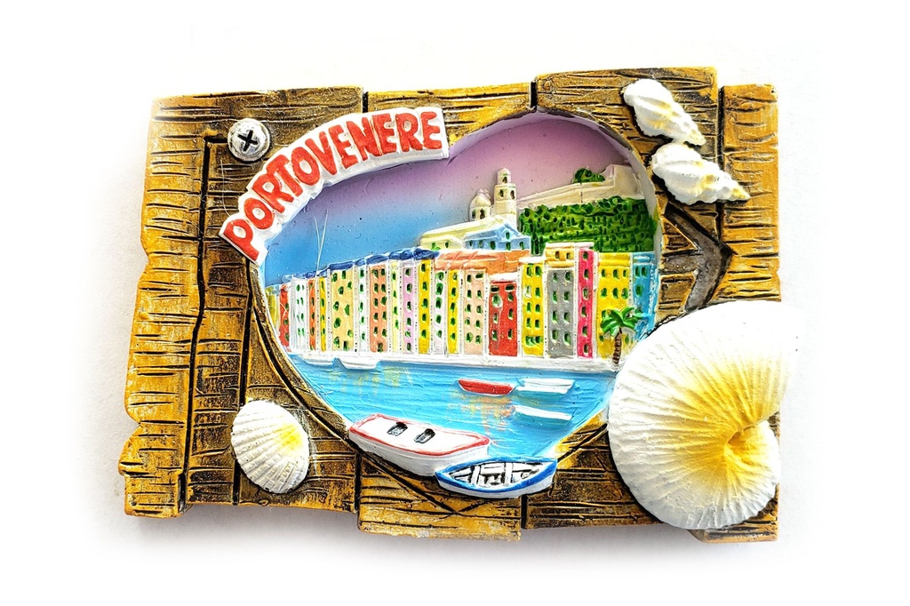 MAGNETE TAVOLA LEGNO C/CUORE VEDUTA PORTOVENERE 