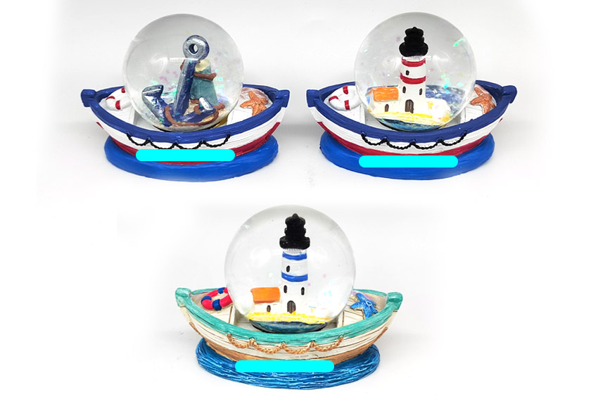 BOLLA NEVE RESINA 55 MM SU BARCHETTA 