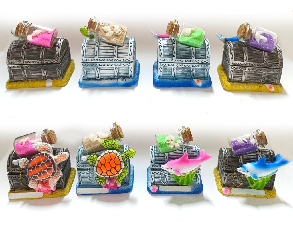 BAULE RESINA CON DELFINO CON BOTTIGLIETTA+SABBIA 