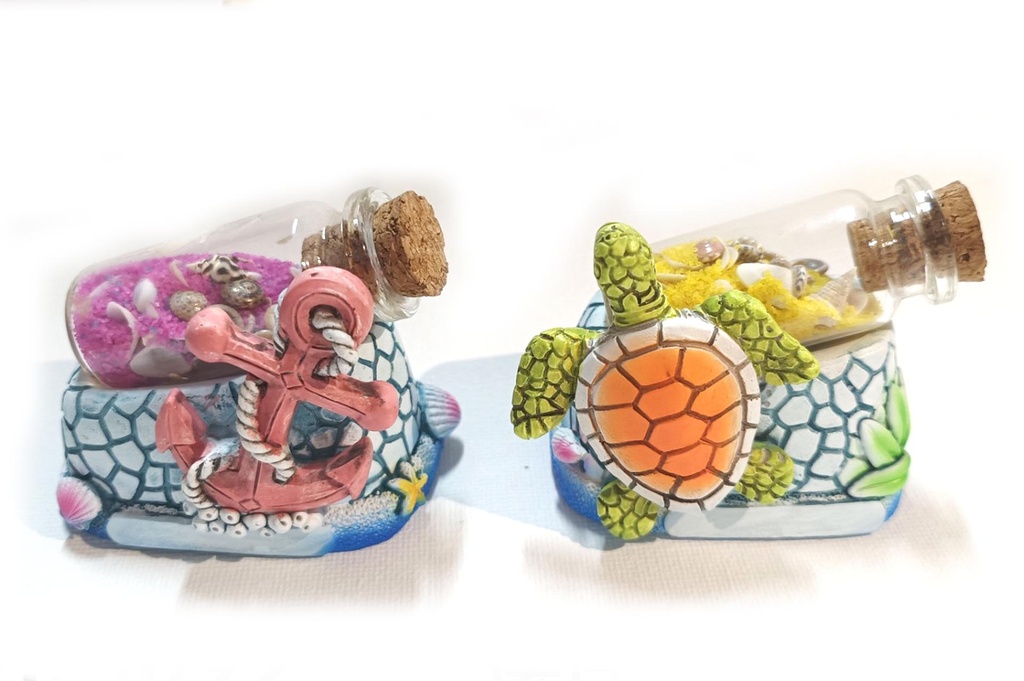 TARTARUGA RESINA CON BOTTIGLIETTA+SABBIA 