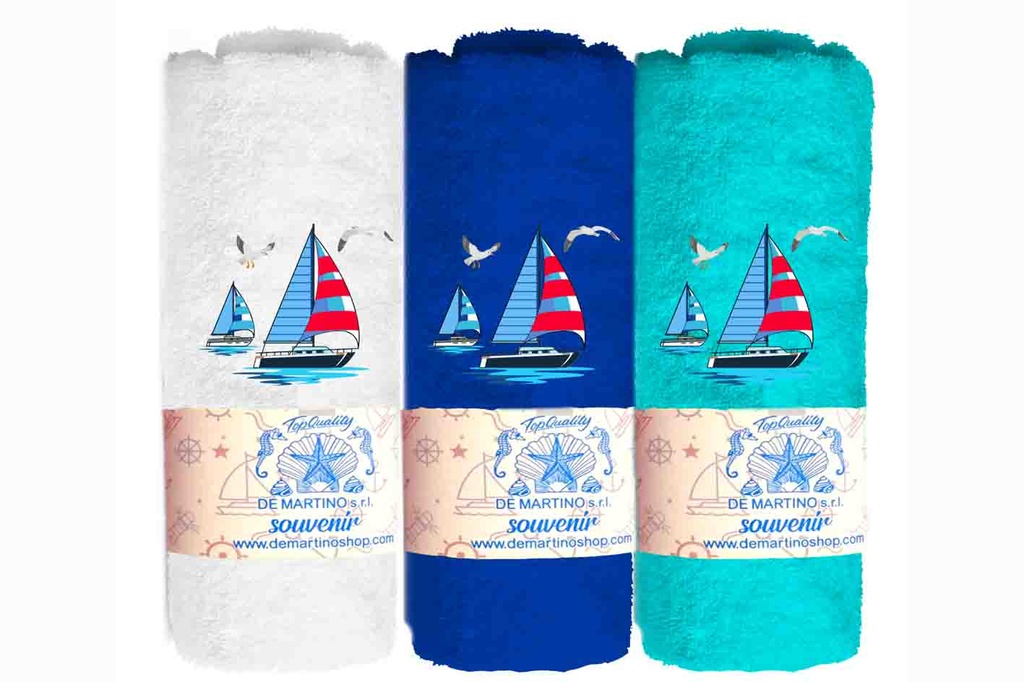 ASCIUGAMANO 30*50 CM RICAMO BARCA A VELA 