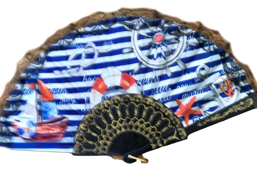 VENTAGLIO STOFFA RIGHE BIANCHE E BLU 