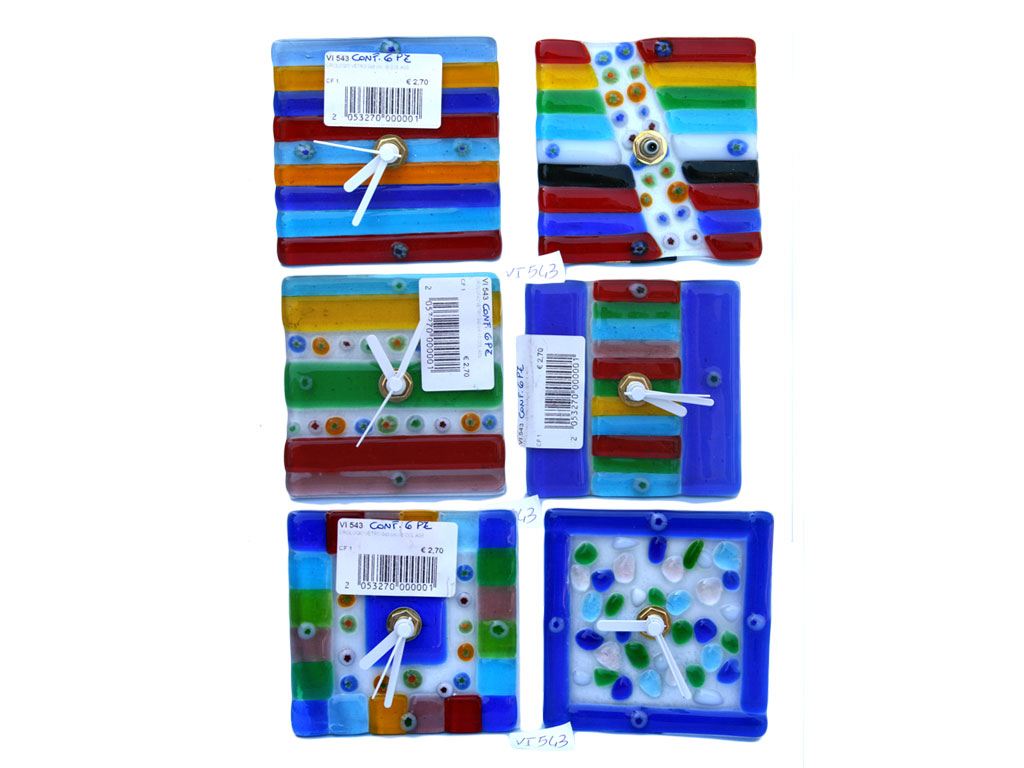 OROLOGIO VETRO 9x9 cm - 6 COL.ASS. 