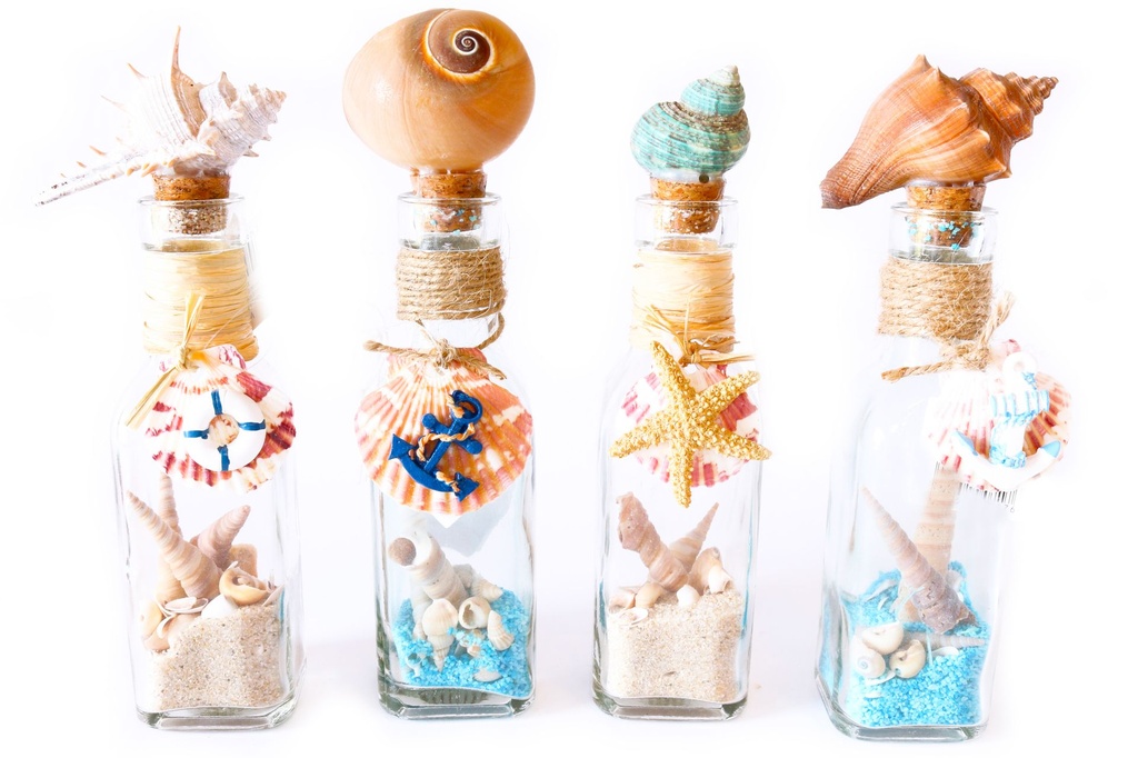 BOTTIGLIE VETRO+SABBIA DECORI MARINI E CONC CM 20 4 MOD ASS