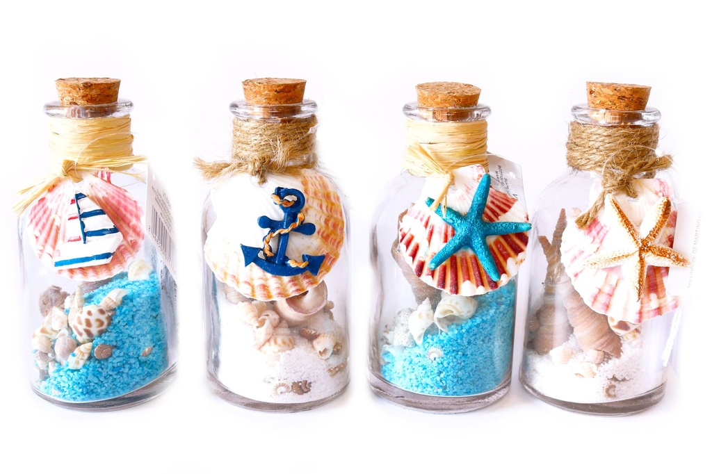 BOTTIGLIE VETRO+SABBIA DECORI MARINI E CONC CM 11 4 MOD ASS