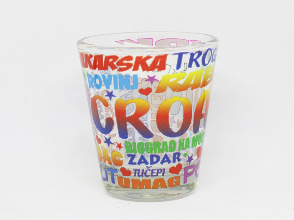 SHOT GLASS VETRO CROATIA MAPPA MULTISCRITTA 