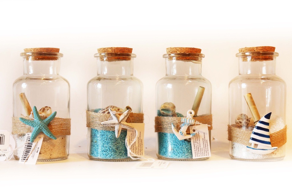 BOTTIGLIE VETRO C/SABBIA+CONCH 4 MOD H 11.5 CM 