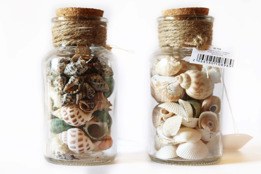 BOTTIGLIE VETRO C/SABBIA+CONCH 4 MOD H 12 CM 