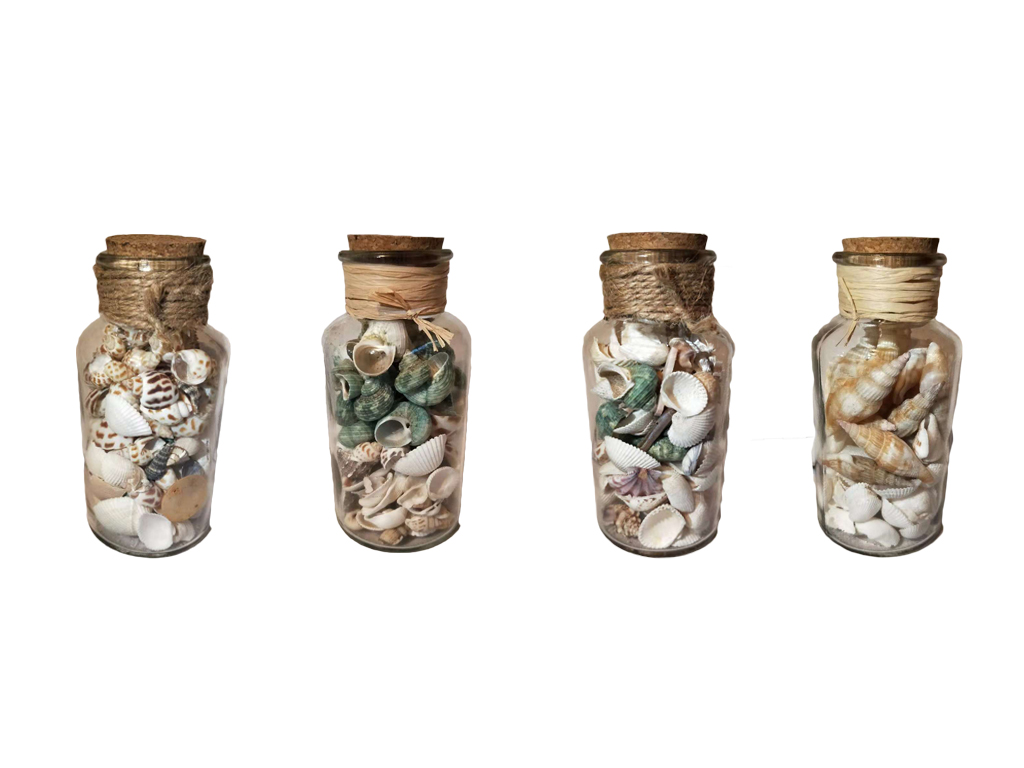 BOTTIGLIE VETRO C/SABBIA+CONCH 4 MOD H 17 CM 