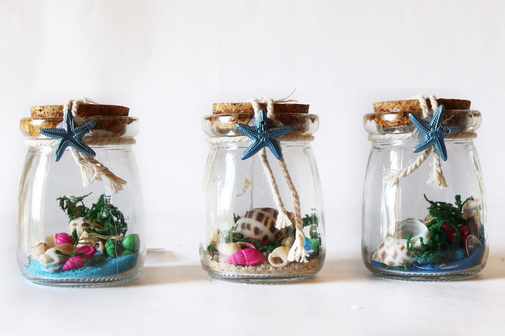 BOTTIGLIE VETRO C/SABBIA+CONCH 11CM 1 MOD 