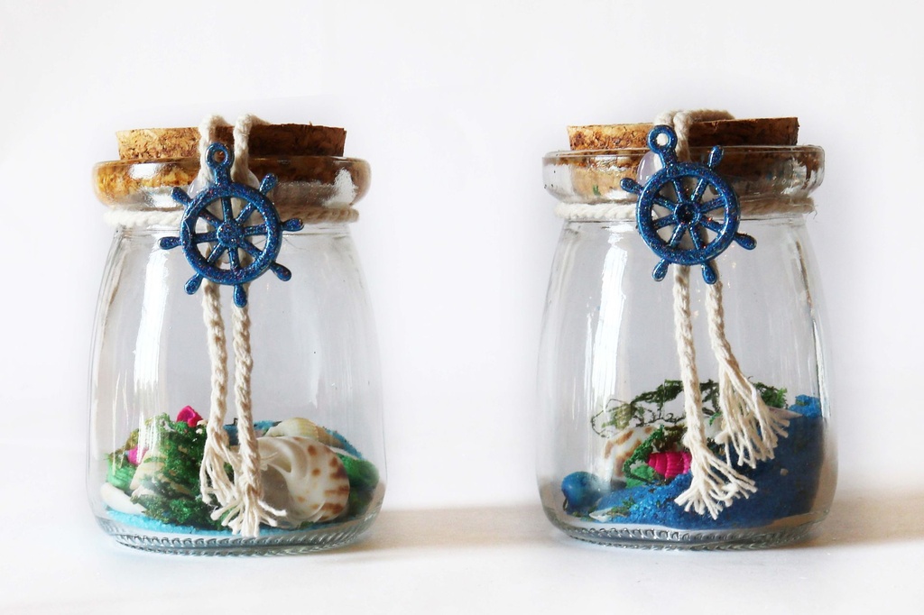 BOTTIGLIE VETRO C/SABBIA+CONCH 11CM 1 MOD 