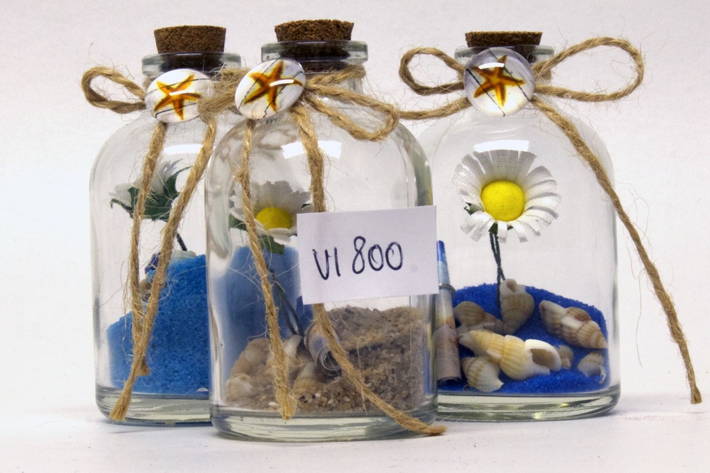 BOTTIGLIETTA VETRO H8*4 CM C/SABBIA+CONCH 