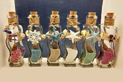 BOTTIGLIETTA VETRO SAGOMATA C/SABBIA+CONCH 