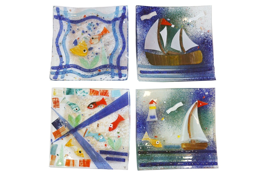 PIATTO VETRO QUADRATO 14*14 CM COL E SOGG ASS 