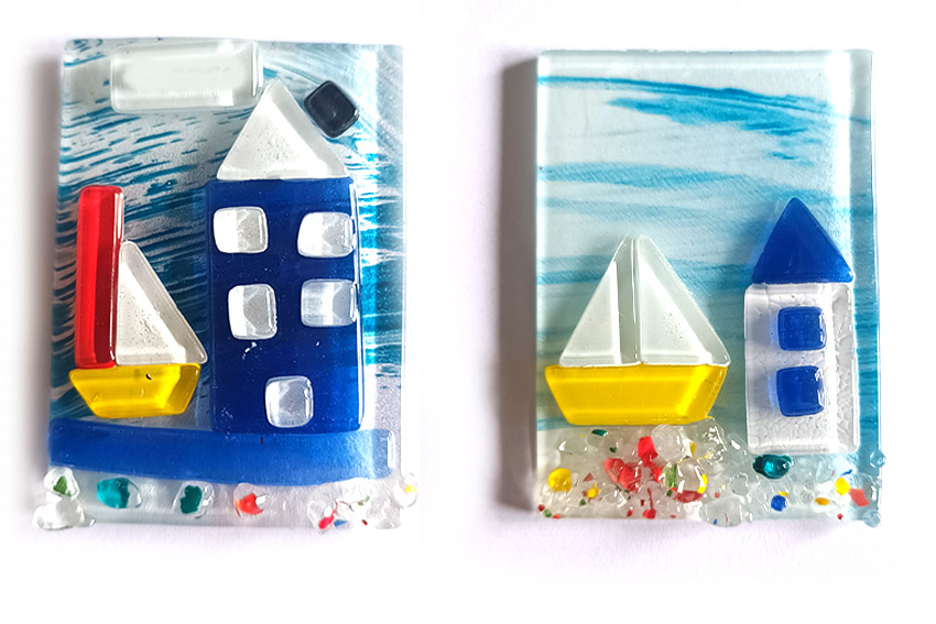 MAGNETE RETT VETRO C/BARCHE 5*7 CM COL ASS 