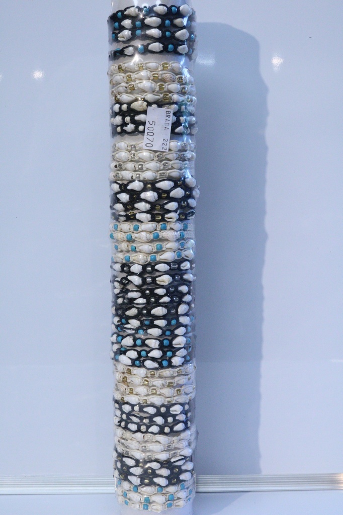 BRACCIALE CORDA, PERLINE E CONCHIGLIA SU TUBO