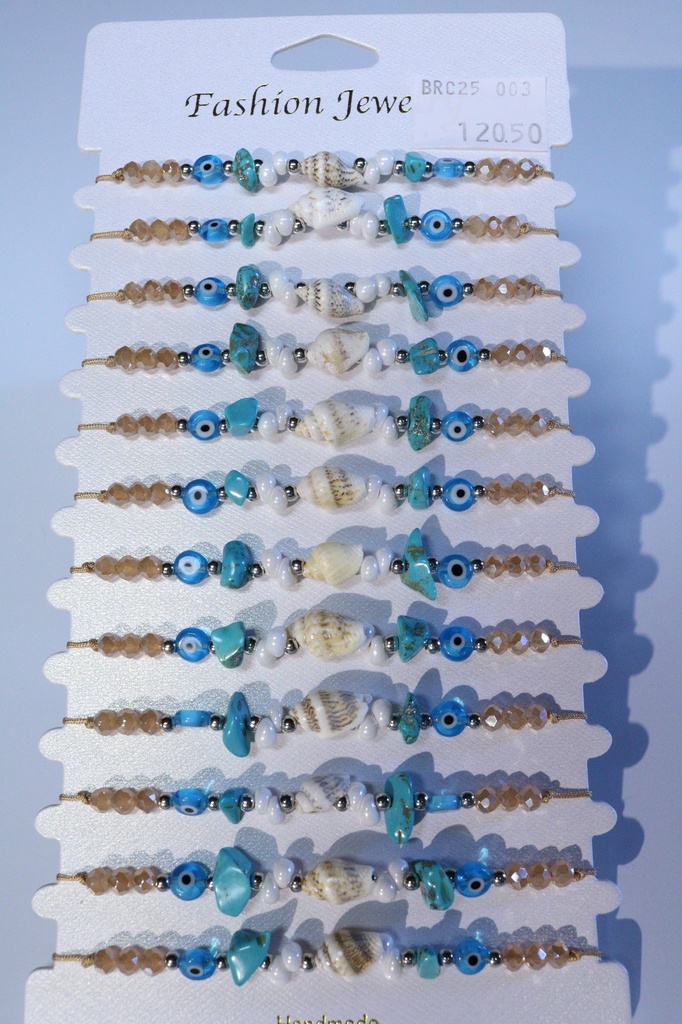 BRACCIALE CORDA, PERLINE E CONCHIGLIA