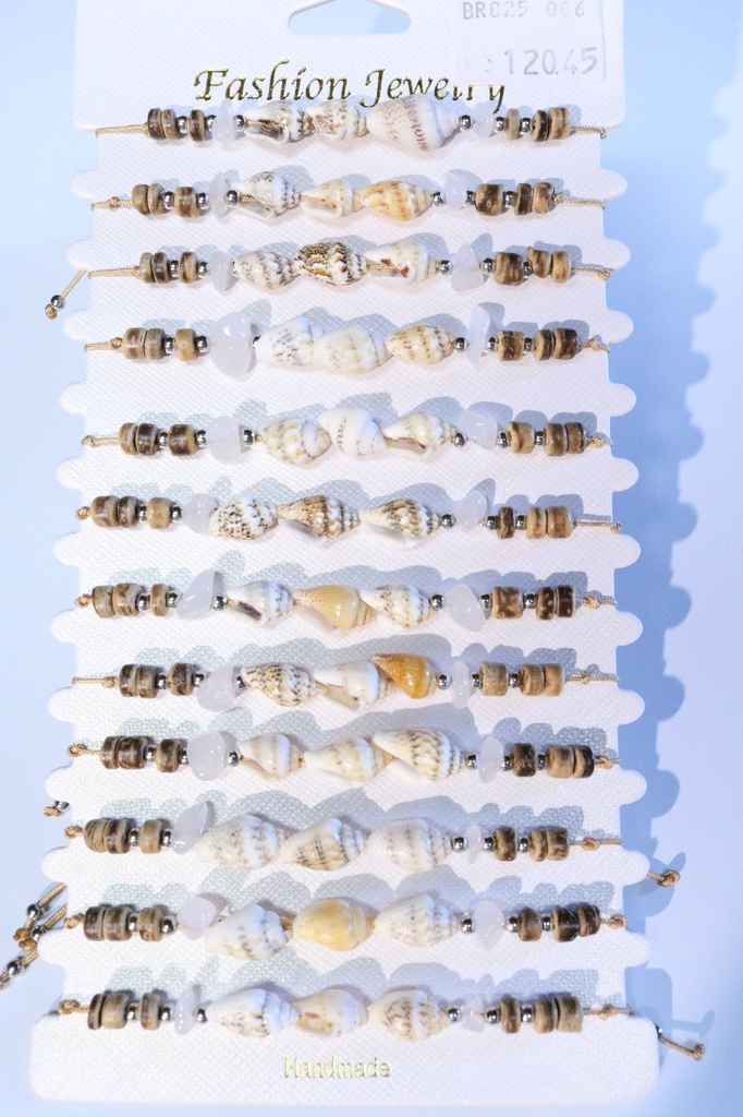BRACCIALE CORDA, PERLINE E CONCHIGLIA