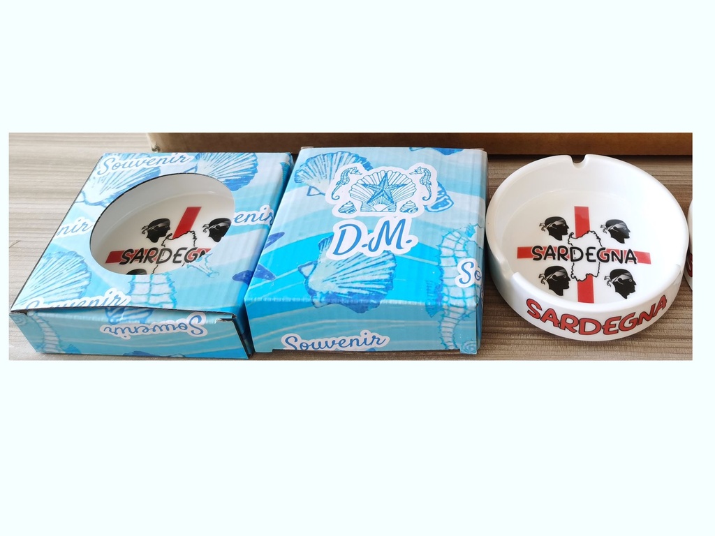 POSACENERE CERAMICA BORDO DORATO CON DECALCO 4 MORI E SCATOLA