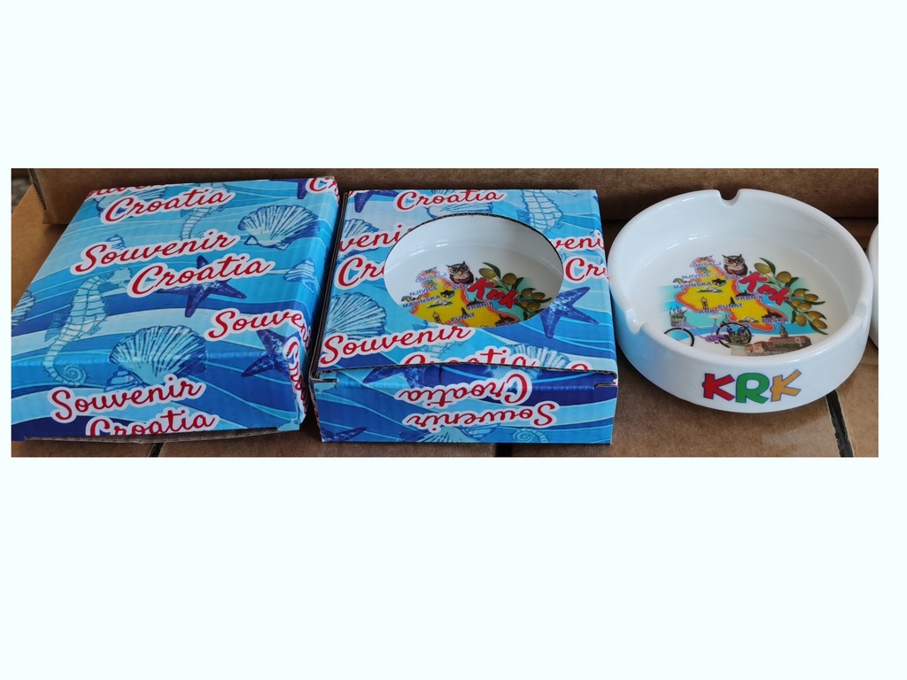 POSACENERE CERAMICA BORDO DORATO CON DECALCO KRK E SCATOLA