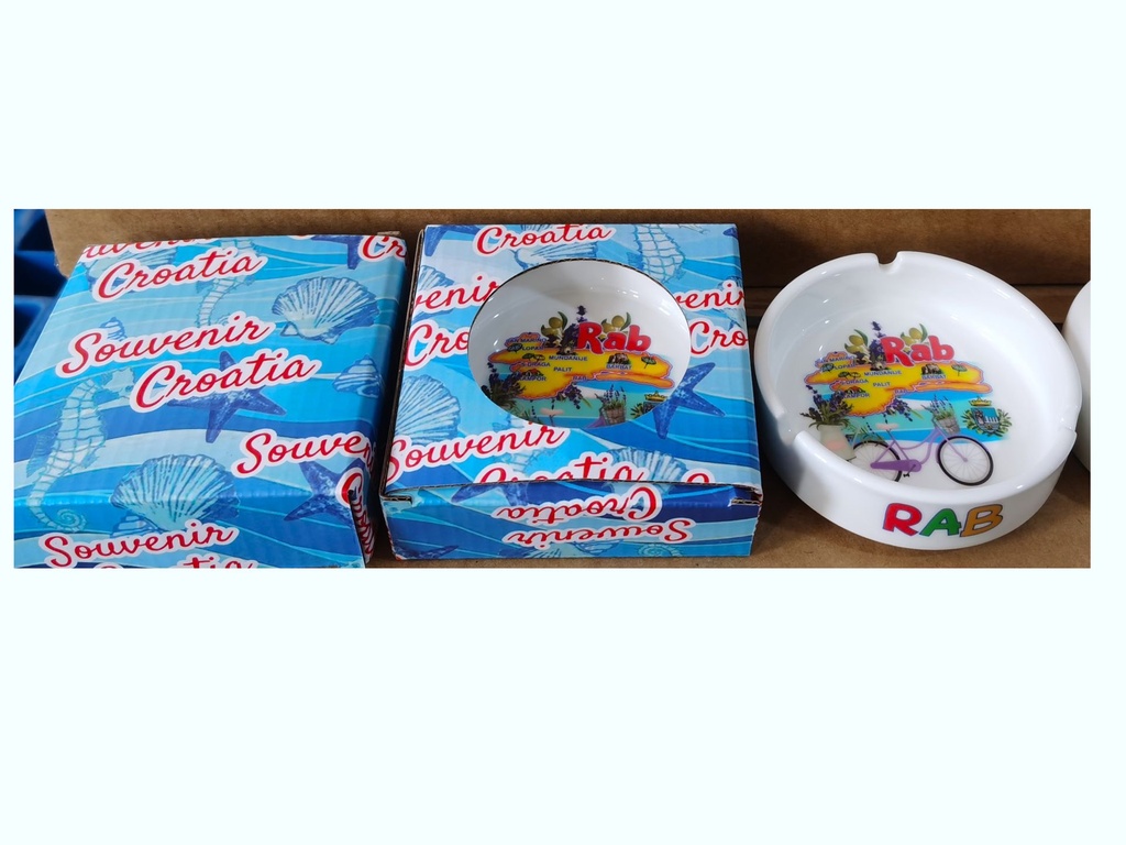 POSACENERE CERAMICA BORDO DORATO CON DECALCO RAB E SCATOLA