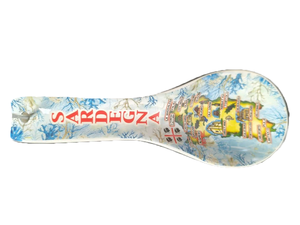 POGGIAMESTOLO CERAMICA 26CM CON DECALCO SARDEGNA MAPPA E BOX CON FINESTRA