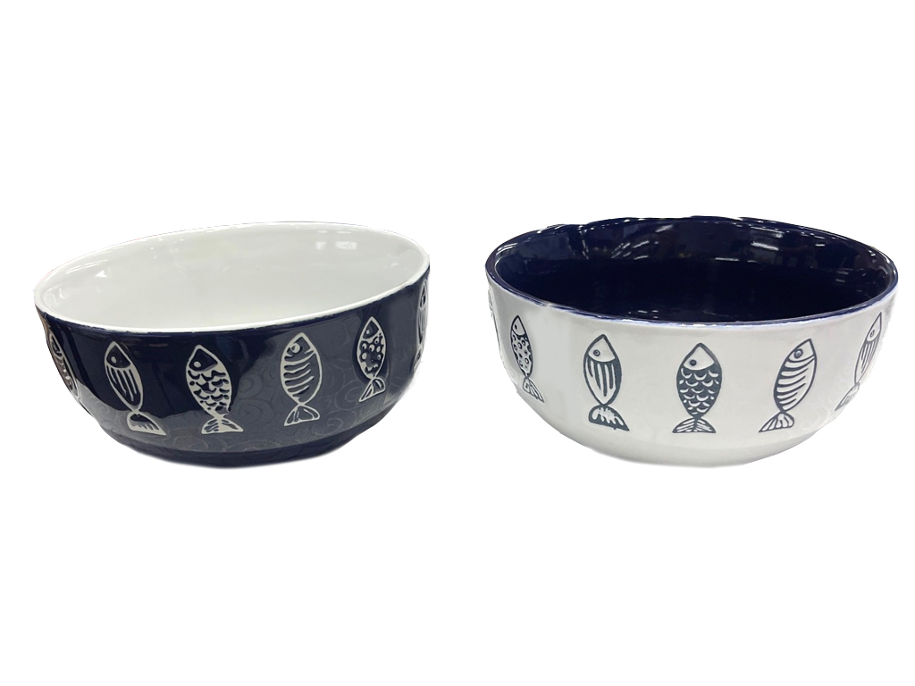 BOWL PESCI VERT 2 COL BIANCO/BLU DIAM 13.2 H CM 6.8