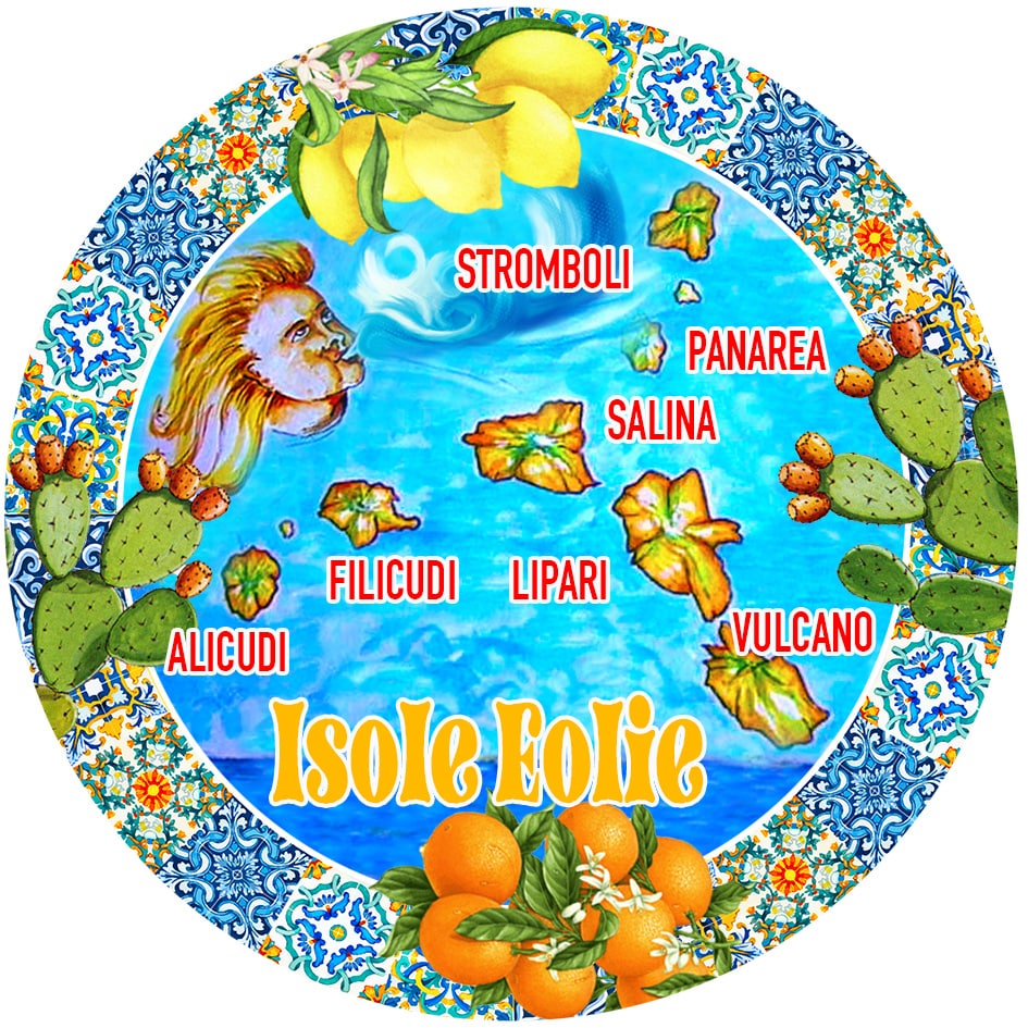 MAGNETE IN MELAMINE ISOLE EOLIE MAPPA TONDO