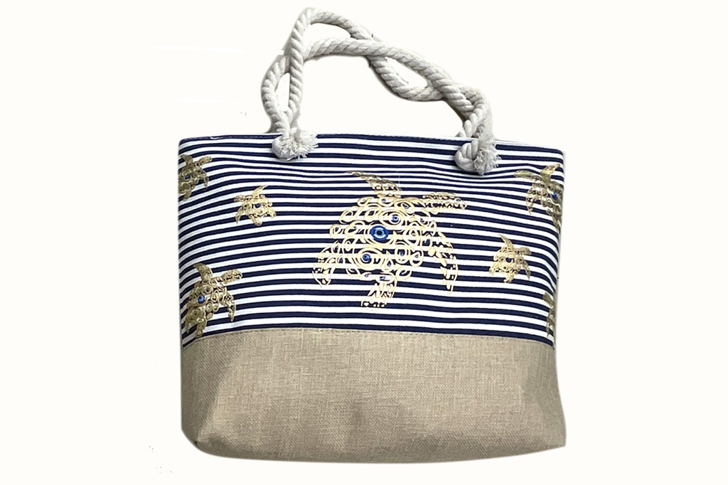 BORSA STOFFA 50*37*13cm RIGHE BIANCHE E BLU DA PERS