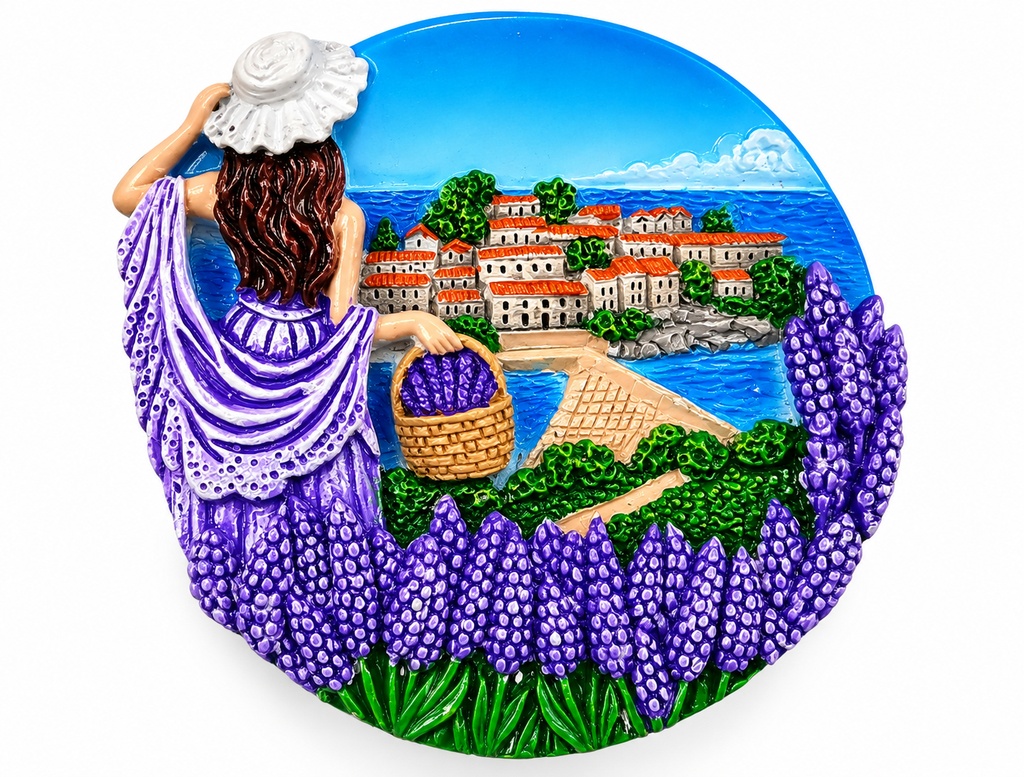 MAGNETE RESINA TONDO VEDUTA DONNA LAVANDA