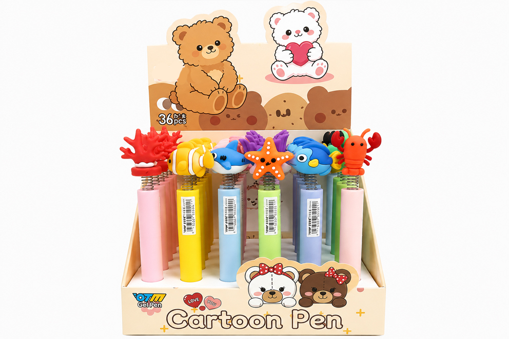 PENNA PLASTICA CON MOLLA E SOGGETTI MARINI CF 30 PCS