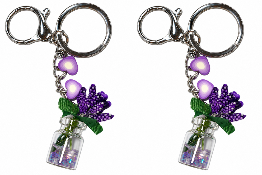 PORTACHIVE PLASTICA C/2 CUORI VIOLA C/LAVANDA