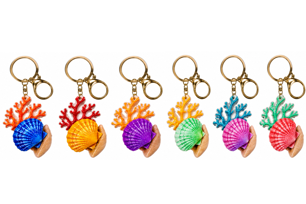 PORTACHIAVE PLASTICA CONCHIGLIA RAMO CORALLO 5*4.5 CM 6 COL ASS
