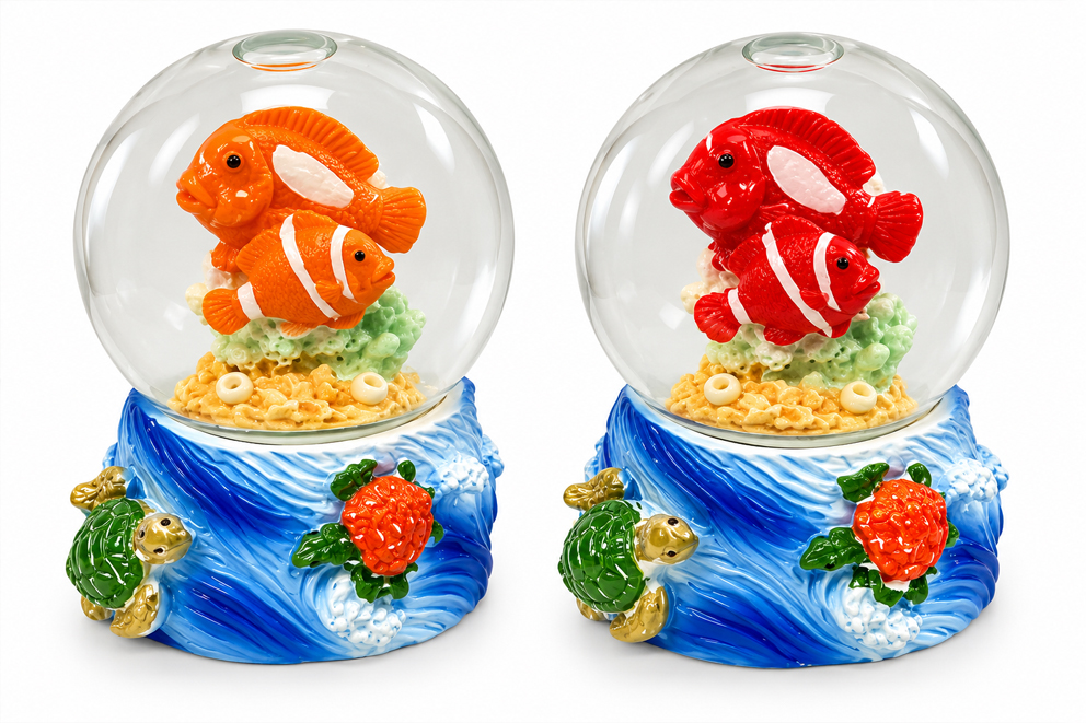 BOLLA NEVE VETRO B/RESINA PESCE 2 MOD ASS 6*4.5 CM
