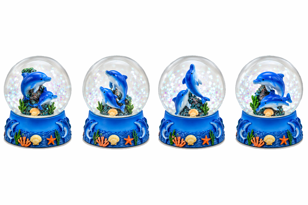 BOLLA NEVE VETRO B/RESINA DELFINI 4 MOD ASS 6*4.5 CM