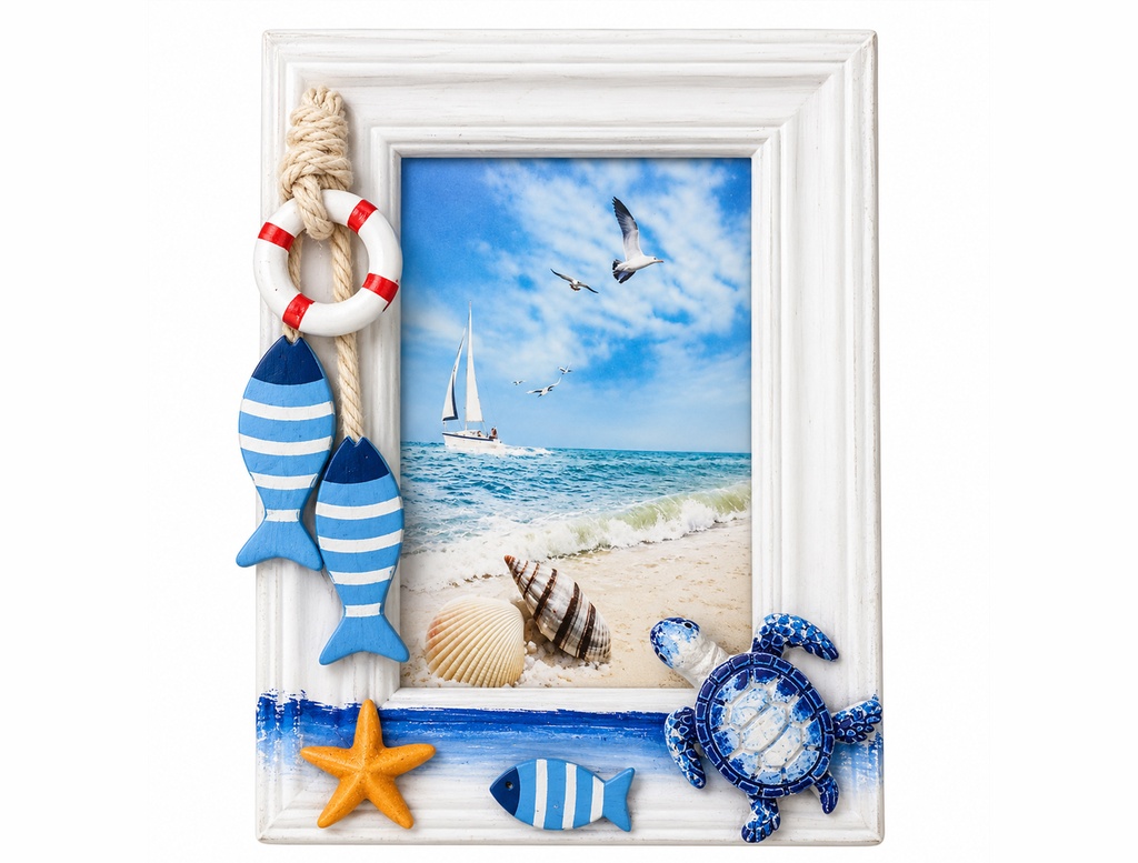 PORTAFOTO LEGNO C/ELEMENTI MARINI 4 MOD ASS 15*12 CM